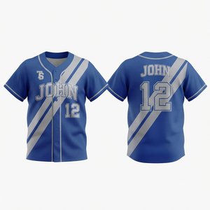 เสื้อเบสบอลผู้ชายคุณภาพพรีเมียม โพลีเอสเตอร์ 100% 240 GSM สีน้ำเงิน-ขาว ตัดต่อแผงผ้า  ปักโลโก้ ชื่อ และหมายเลขด้วยเทคนิค Tackle Twill ตามสั่ง - Product Image 1