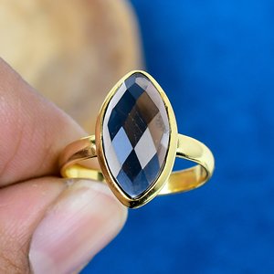 Bague en quartz fumé naturel de forme marquise, or 18 carats micro-plaqué sur argent sterling 925 - Product Image 2