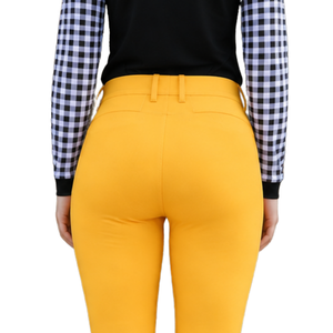 Pantalon d'équitation jaune moutarde pour femme, taille haute, extensible, avec grip aux genoux, pour l'entraînement et la compétition - Product Image 6
