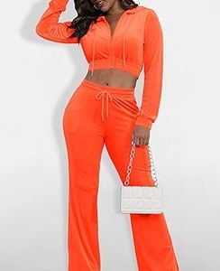 Hoodie And Joggers Zipper <b>Tracksuit</b> 2pcs Suit Set Sexy Stretchy Sporty Cropped Set Velvet <b>Velour</b> Track Suit For <b>Women</b> Breathable - Product Image 6
