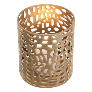 Luxury Cutout Metal <b>Hurricane</b> Candle Holder Set 2 Piece Gold Abstract Hollow Cylinder <b>Lantern</b> Pillar Candle Sleeve for Wedding - Product Image 3