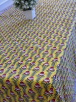Nappe de table personnalisable en coton et lin, imprimé floral jaune moderne, faite à la main, écologique, lavable, pour la décoration de cuisine