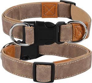 Thick Leather Dog <b>Collar</b> With Soft Padding Adjustable Buckle Closure Classic Style All Seasons Use - Product Image 1