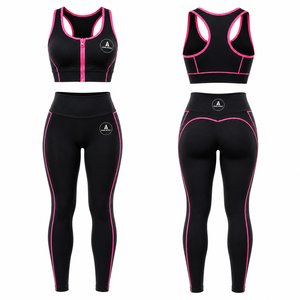 Ensemble de sport pour femmes avec soutien-gorge de sport à fermeture éclair et leggings taille haute pour la course et le fitness - Product Image 1