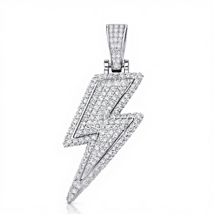 Pendentif Éclair de Thunders Hip Hop Iced Out en Argent 925 Entièrement Sertie de Moissanite, Bijou pour Homme Style Urbain Rapper Fête - Product Image 1