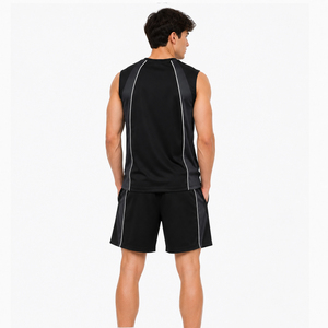 Ensemble débardeur sans manches et short personnalisé pour homme, noir, séchage rapide, sportif, vente en gros, tenue d'été, ensemble short de sport pour homme - Product Image 5