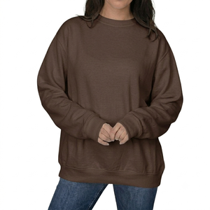 Sudadera de Cuello Alto para Mujer, Color Marrón Sólido, 100% Algodón, Tejido de Punto, Largo Regular, Ropa Casual de Otoño - Product Image 1