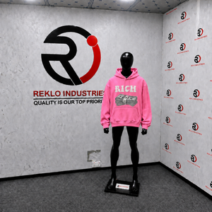 Sweat-shirt à capuche rose surdimensionné personnalisé avec imprimé graphique 'Rich Letter Money Stack' style streetwear pour hommes, vente en gros - Product Image 3