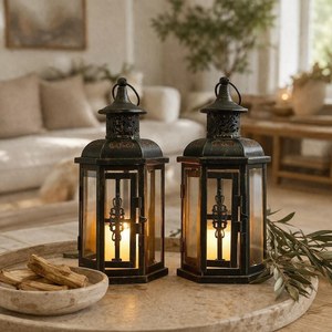 Vintage Style Metal <b>Lantern</b> <b>Candle</b> Holder Rustic Farmhouse Table Decor Distressed Wedding Centerpiece Outdoor Patio <b>Lantern</b> Gift - Product Image 1
