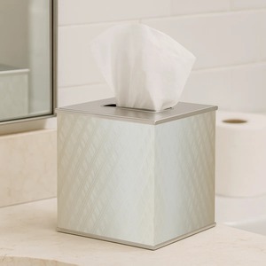Modern White Diamond Pattern Tissue Box Cover With Silver Trim Convenient Design - Product Image 5