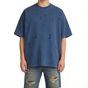เสื้อยืดผู้ชายไซส์ใหญ่ สีน้ำเงินฟอก ผ้าฝ้าย แขนสั้น คอกลม ทรงลำลอง ผ้าเจอร์ซีย์ สีพื้น ดีไซน์ถัก - Product Image 1
