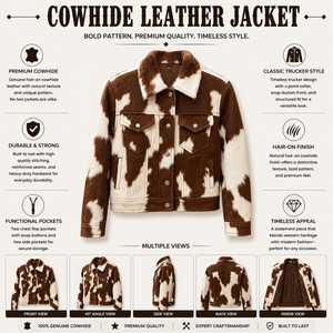 Chaqueta de Cuero Genuino para Hombre, Estilo Motero, con Estampado Animal, Cuello Camisero, Cierre de Cremallera, Ropa de Invierno, Corte Ajustado, Forro Personalizado - Product Image 6