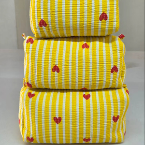 Ensemble de trousses de maquillage de voyage en coton doux matelassé, pochette cosmétique, organiseur de toilette, sacs de rangement légers à fermeture éclair - Product Image 1