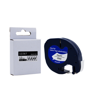 Tatrix 12267 12mm noir sur ruban d'étiquettes en papier thermique adhésif transparent Compatible 12267 pour imprimante <span class=keywords><strong>DYMO</strong></span> <span class=keywords><strong>LetraTag</strong></span> <span class=keywords><strong>100H</strong></span> - Product Image 1