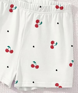 Girls 2-Piece <b>Cherry</b> Print Set Short Sleeve <b>Top</b> With Shorts Summer Outfit Cute Style - Product Image 5