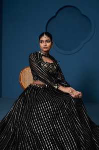 Black Georgette Lehenga Choli Zari Sequence Embroidery Floor Length Semi Stitched Dress for Wedding Party - Product Image 3