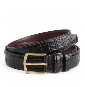 Ceinture en cuir véritable noir de qualité supérieure pour homme, motif croco, surpiqûres contrastées, boucle dorée, pour tenue professionnelle, ceintures haut de gamme - Product Image 1