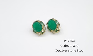 Boucles d'oreilles ovales 12252 avec pierres doubles, pierres précieuses colorées, clips d'oreilles en zircon cubique, bijoux floraux pour femmes, à porter en soirée - Product Image 3