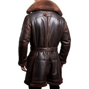 Manteau long d'hiver en cuir véritable épais, style streetwear, avec logo personnalisé imprimé, fermeture à ceinture respirante pour homme - Product Image 4