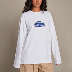 T-shirt à manches longues surdimensionné pour femme, décontracté, avec motif graphique, style streetwear, haut à manches longues, fabricant de vêtements personnalisés - Product Image 1