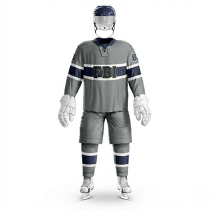 Ensemble uniforme de hockey sur glace pour homme adulte, maillot et pantalon sublimés respirants, sans manches, col en V, anti-humidité, motif camouflage à pois - Product Image 3