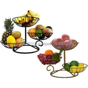 Cesta de fruta de metal redonda de gran oferta con marco fuerte y detalles de lujo para usar en cocinas y cafeterías de temática rústica - Product Image 1