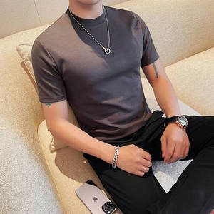 Summer New Men's Solid Color Round Neck Cotton Short Sleeve T-shirt Trendy T-Shirt Plus Size Fashion Slimming Breathable Top - Product Image 5
