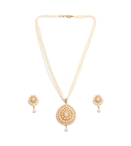 Wholesale Price Gold <b>Ruby</b> Pearl Long <b>Necklace</b> Set Kundan Pearl Pendant Jewelry Multi Strand Beaded Indian Ethnic Bridal Jewelry - Product Image 2