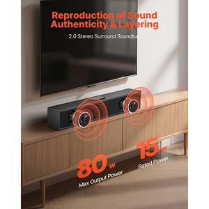 Barre de son intelligente 2.0 canaux 24 pouces compacte pour projecteur Bluetooth AUX, haut-parleurs 80W, système de son surround, télécommande facile - Product Image 2