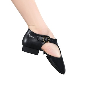 Chaussures de danse personnalisées en cuir à talon bas avec bride à boucle et bout fermé, confortables pour la pratique de la danse de salon, pour femmes, vente en gros - Product Image 1