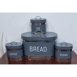 Modern Black Ribbed Metal <b>Kitchen</b> Canister Set Sugar Tea <b>Storage</b> Container Jar with Lid Decorative Countertop Pantry Organizer - Product Image 4
