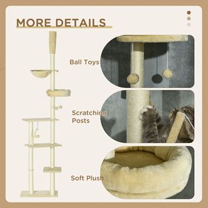 Albero di gatto Beige regolabile con funzione dal pavimento al soffitto include tiragraffi da letto per gattini - Product Image 6