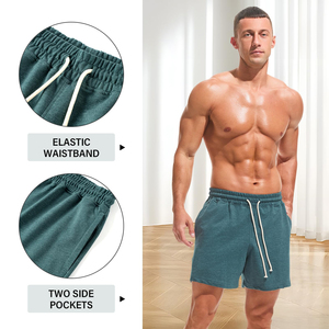 <b>Men</b> Solid Color Cotton <b>Bermuda</b> <b>Shorts</b> Drawstring Waist Casual Athletic Wear Mid Rise Knitted Fabric - Product Image 4