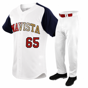 Maillot de baseball unisexe Navista 100 % polyester anti-UV, évacuant l'humidité, haut d'uniforme gris, pantalon noir, crampons noirs - Product Image 2