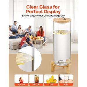 Dispenser per Bevande da 3,5 Galloni in Vetro con Rubinetto in Acciaio Inox e Supporto in Legno per Feste, Nuovo, Voltaggio 220V - Product Image 4