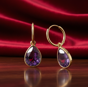 ต่างหูห้อยประดับอเมทิสต์สีน้ำเงินขนาด 5 นิ้ว ดีไซน์หรูหรา ทำด้วยมือ เงินแท้ 925 ชุบทอง 18K เหมาะสำหรับงานปาร์ตี้ - Product Image 1