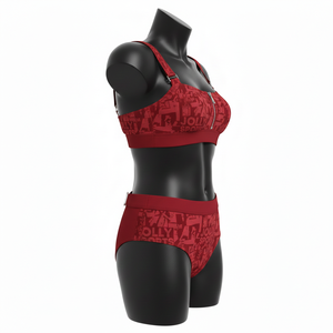 ชุดบิกินี่ผู้หญิง 230 GSM โพลีเอสเตอร์ สแปนเด็กซ์ สีแดง ซิปแบบแผง ลายกราฟิก สายรัดแบบหัวเข็มขัด โลโก้สั่งทำ ชุดบิกินี่ผู้หญิง - Product Image 3