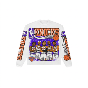 Camiseta de manga larga con estampado del equipo Knicks para hombre, informal, con cuello redondo, de algodón, corte regular, color blanco - Product Image 4