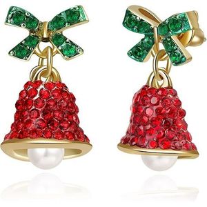 Boucles d'oreilles pendantes en forme de cloche de Noël en cristal rouge pour femmes, accessoire de chapeau scintillant en strass inspiré du Père Noël - Product Image 1