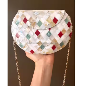 คลัทช์ไม้ถูพื้นทำด้วยมือพร้อมที่จับทองเหลืองกระเป๋าแต่งงานมุกหรูหราหินธรรมชาติ - Product Image 1