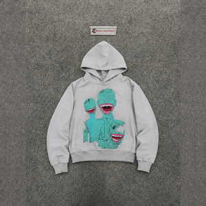 Sudadera con Capucha Oversize de Algodón Grueso Gris Claro con Estampado Gráfico de Alienígena de Dibujos Animados, Estilo Casual para Otoño, Sudadera de Forro Polar Informal - Product Image 5