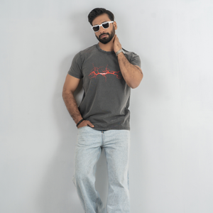 T-shirt gris pour homme, 100 % coton peigné, manches courtes, tissu doux, anti-plis, effet délavé, épaules tombantes - Product Image 5
