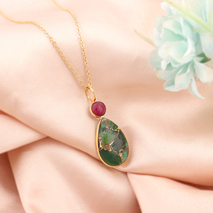 Trendy <b>ruby</b> & emerald copper turquoise pendant 18k gold plated cable chain gemstone <b>necklace</b> wholesale handmade dainty jewelry - Product Image 4