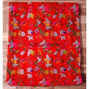 Manta Bohemia Reversible Bordada de Algodón Orgánico Ecológico Hecha a Mano, Estilo Kantha Vintage Indio, Venta al por Mayor - Product Image 5