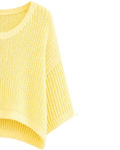Suéter corto de punto amarillo personalizado para mujer, holgado, con diseño calado, estilo casual, manga ancha, top acanalado a la moda - Product Image 4