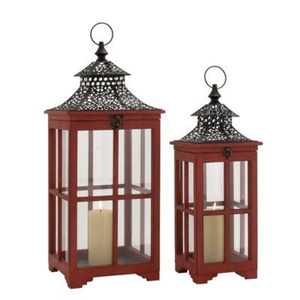 Farmhouse Wooden Candle <b>Lanterns</b> With Metal Top <b>Set</b> Of 2 Indoor & Outdoor Decorative Hanging <b>Lantern</b> For Wedding And Home Decor - Product Image 1
