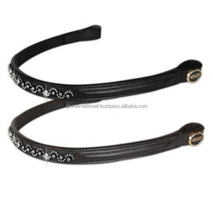 Banda para la frente de caballo de cuero acolchado de diseño personalizado con cristales de diseñador de lujo, cadena de diamante, banda para la frente con cierre a presión - Product Image 1