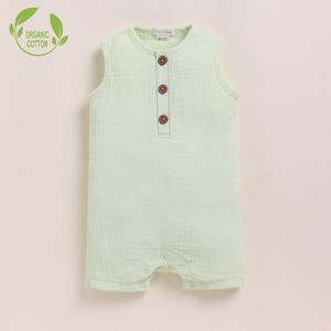 Premium Quality Organic <b>Muslin</b> Half Romper Pistachio Cream-Exquisite <b>Baby</b> Clothing - Product Image 1