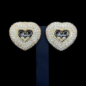 Joyería Fina, Pendientes de Oro de 14K con Diamantes Naturales en Forma de Corazón en Movimiento – Diseño Moderno para Fiestas - Product Image 1
