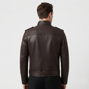 Men's Premium Cowhide Leather <b>Biker</b> <b>Jacket</b> Men's Fashion Leather Moto <b>Jacket</b> Men's Button Down Racer Leather <b>Jacket</b> - Product Image 2